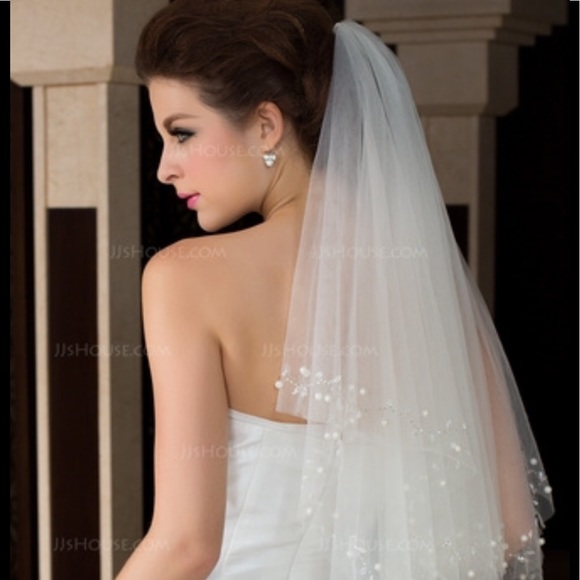 White elbow length bridal veil, two tier-70% SALE main image 6